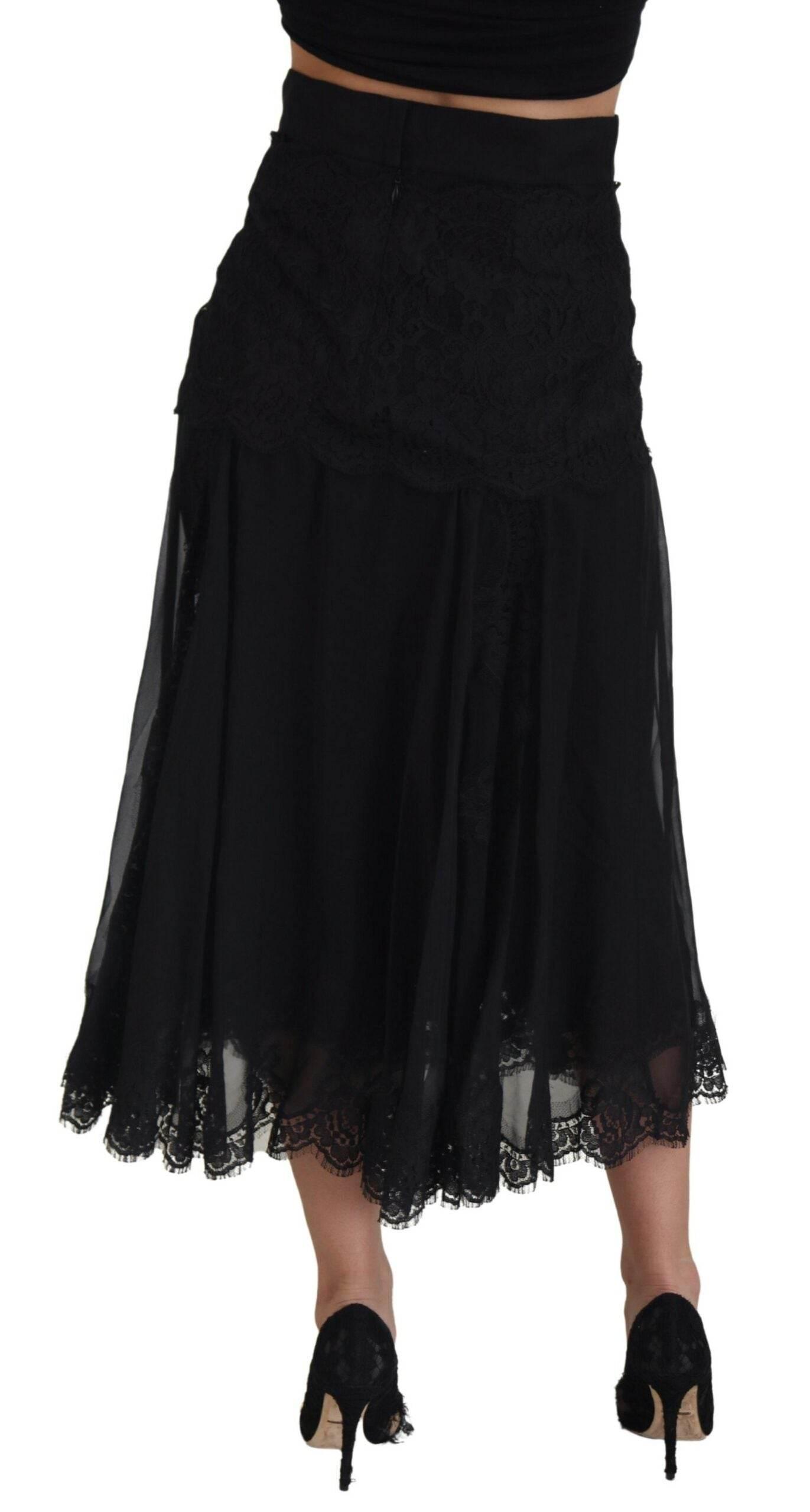 Dolce & Gabbana Elegant High-Waist Midi Silk-Blend Skirt - Hilstor