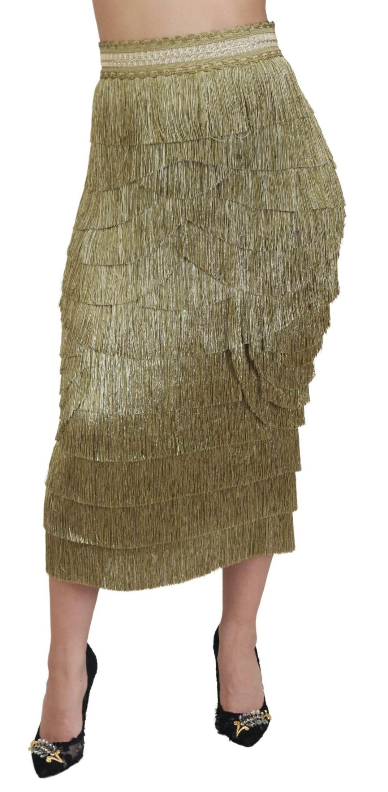 Dolce & Gabbana Golden High Waist Tiered Midi Skirt - Hilstor