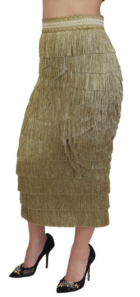 Dolce & Gabbana Golden High Waist Tiered Midi Skirt - Hilstor