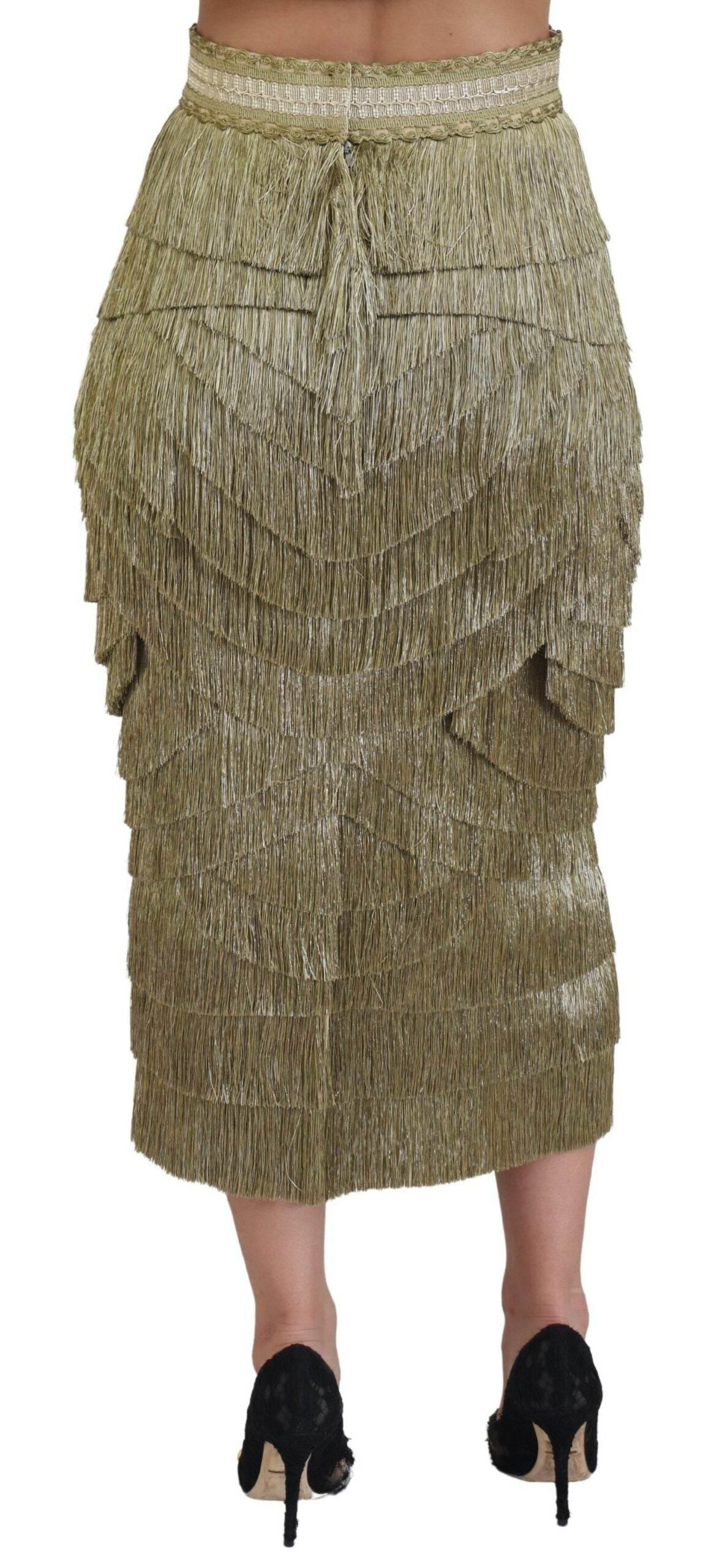 Dolce & Gabbana Golden High Waist Tiered Midi Skirt - Hilstor