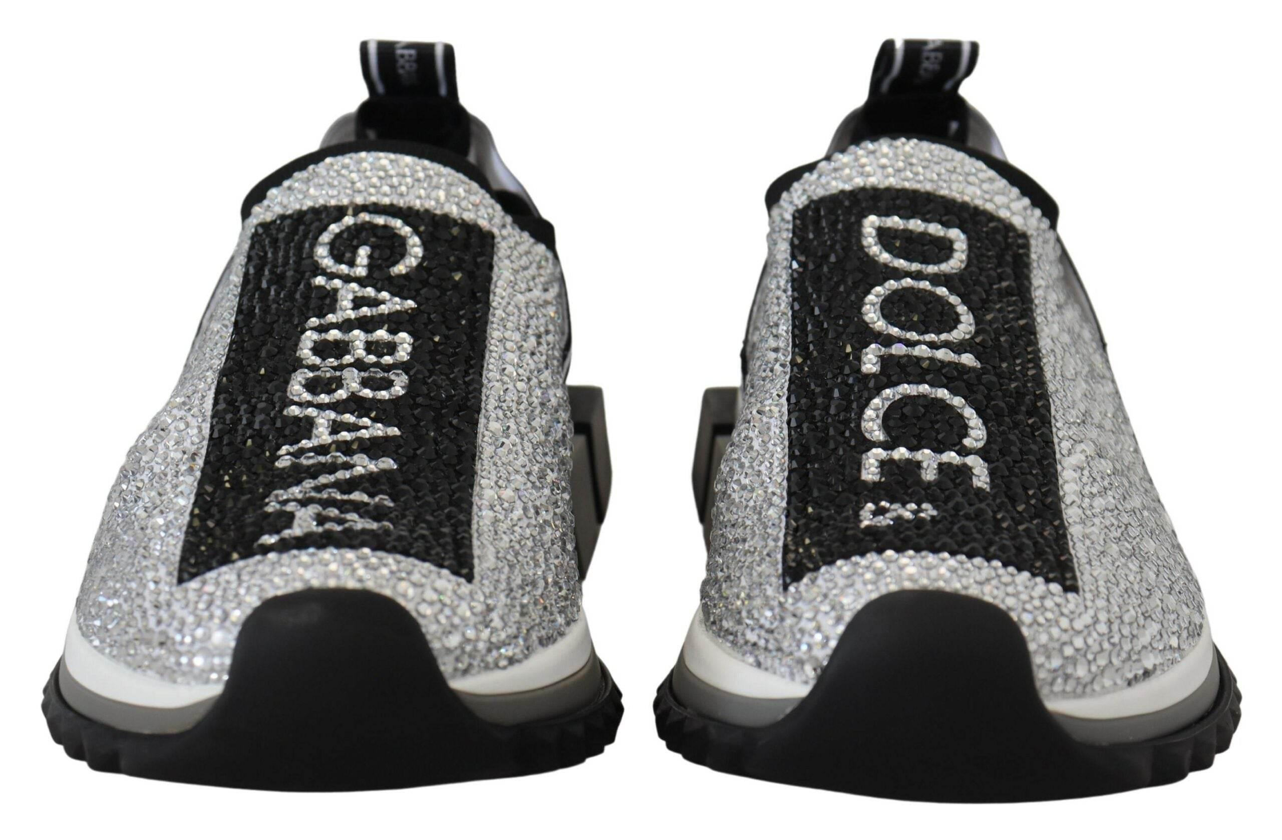 Dolce & Gabbana Sparkling Silver Rhinestone Sneakers - Hilstor