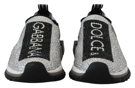 Dolce & Gabbana Sparkling Silver Rhinestone Sneakers - Hilstor