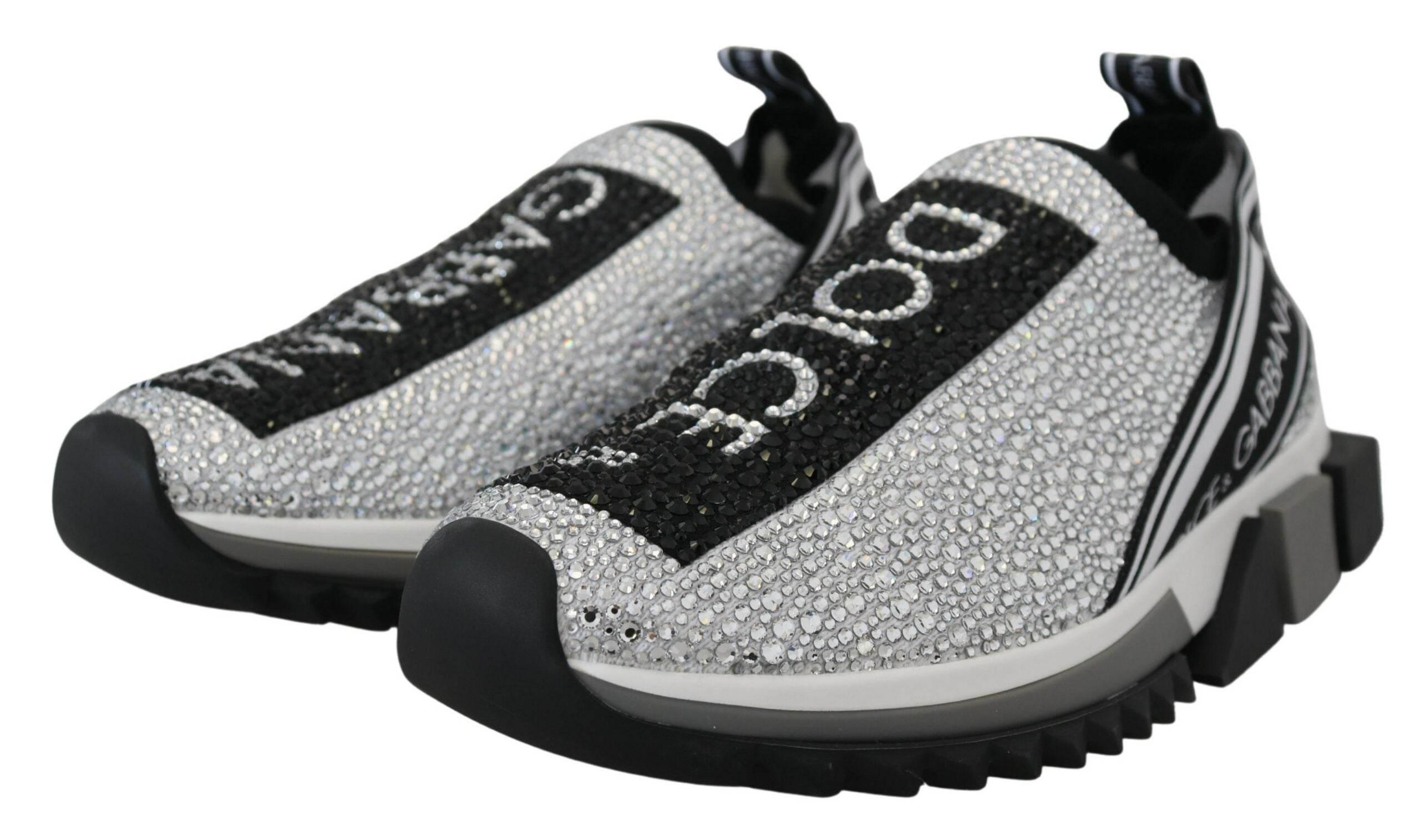 Dolce & Gabbana Sparkling Silver Rhinestone Sneakers - Hilstor