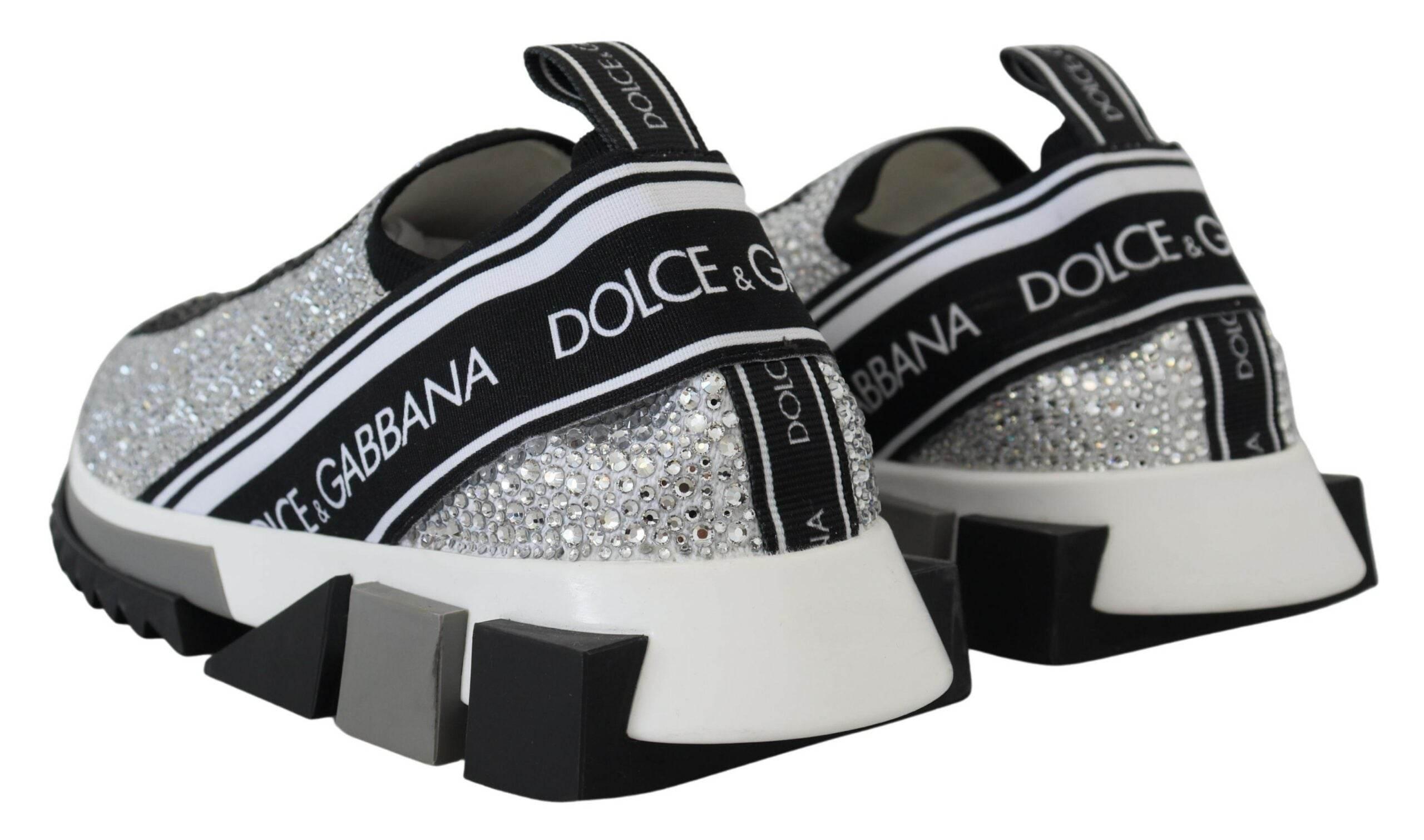 Dolce & Gabbana Sparkling Silver Rhinestone Sneakers - Hilstor