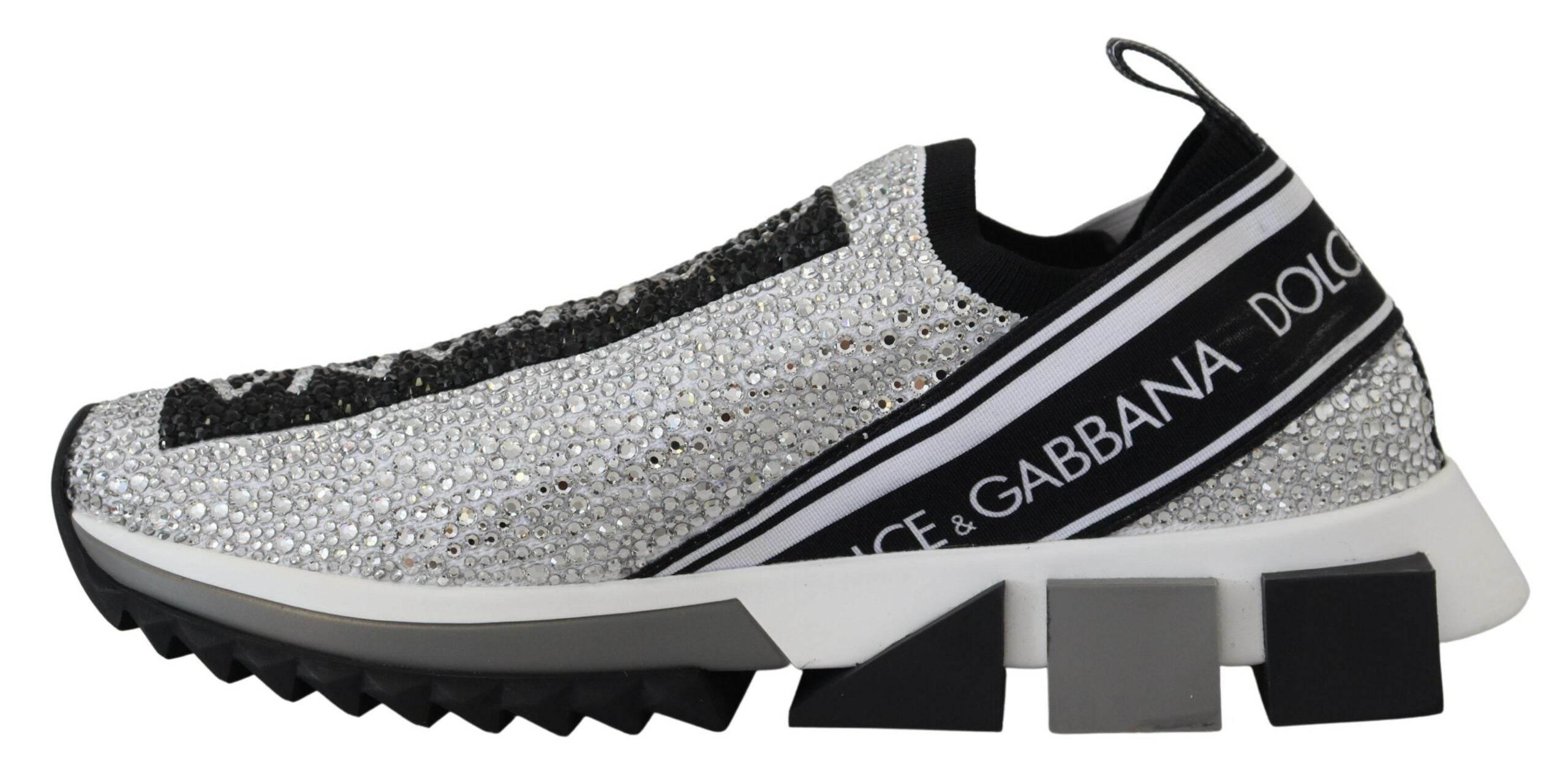 Dolce & Gabbana Sparkling Silver Rhinestone Sneakers - Hilstor
