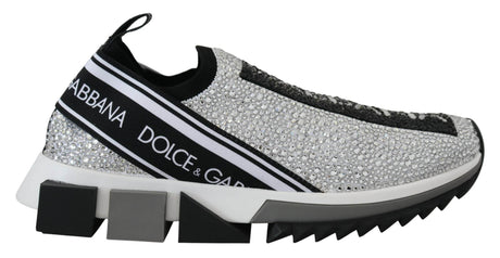 Dolce & Gabbana Sparkling Silver Rhinestone Sneakers - Hilstor