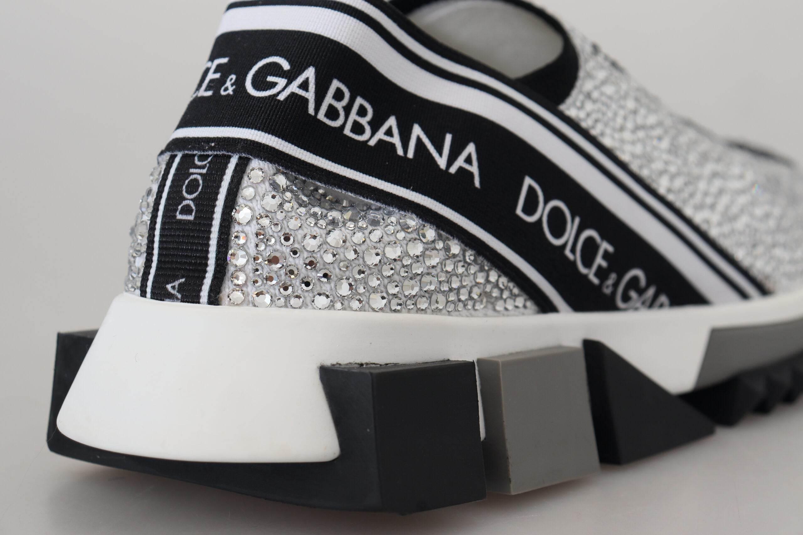 Dolce & Gabbana Sparkling Silver Rhinestone Sneakers - Hilstor