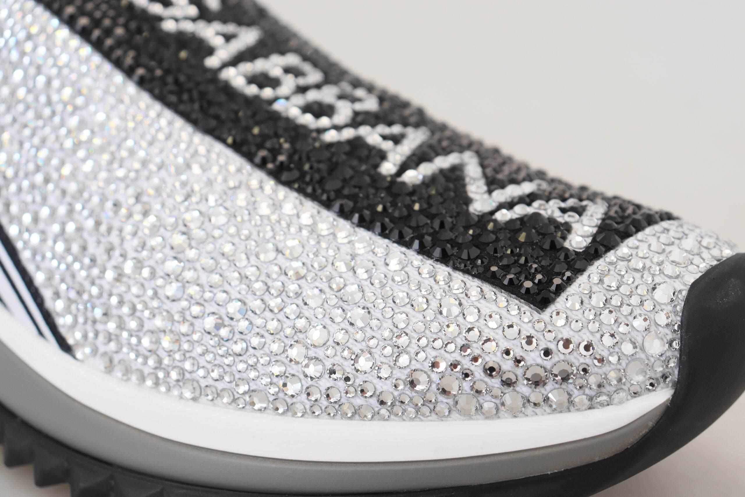 Dolce & Gabbana Sparkling Silver Rhinestone Sneakers - Hilstor