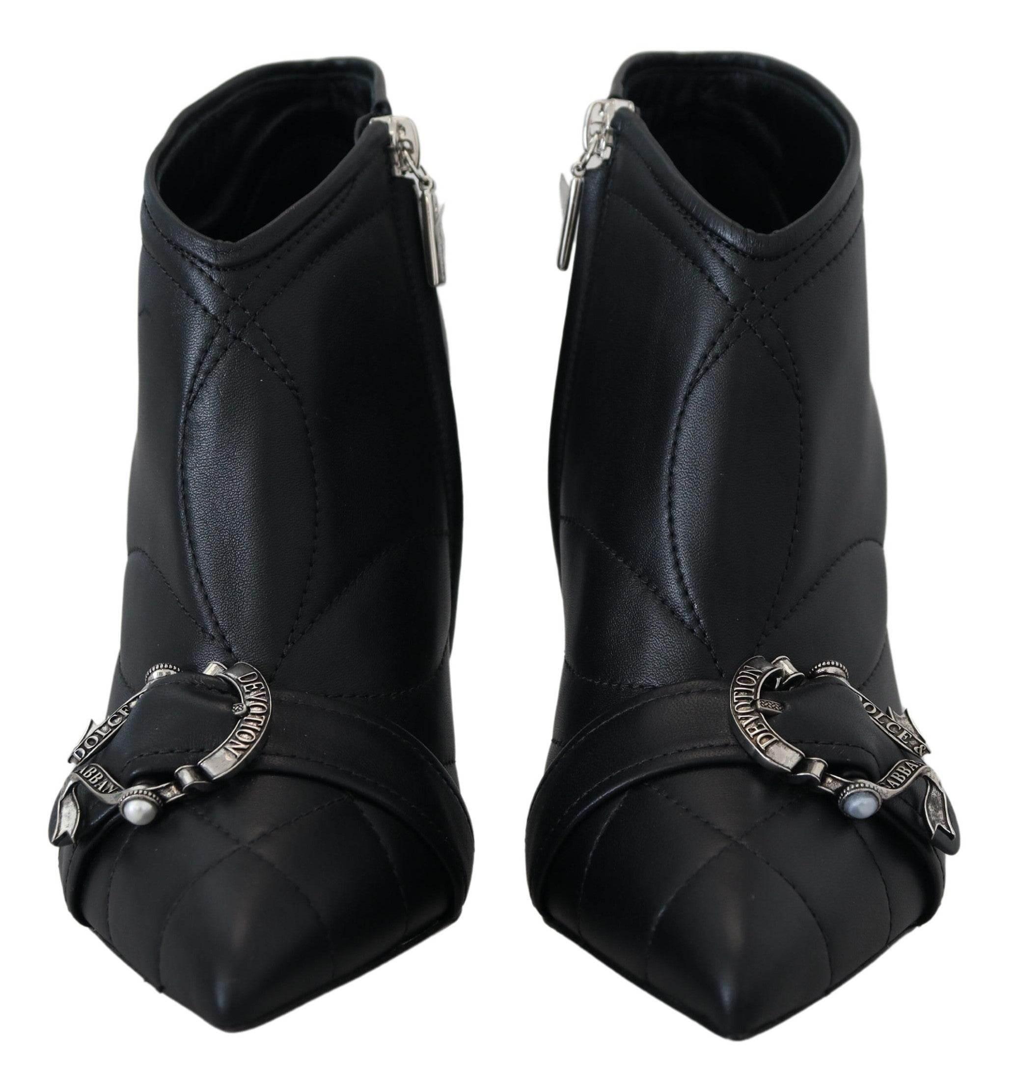 Dolce & Gabbana Elegant Black Quilted Leather Booties - Hilstor