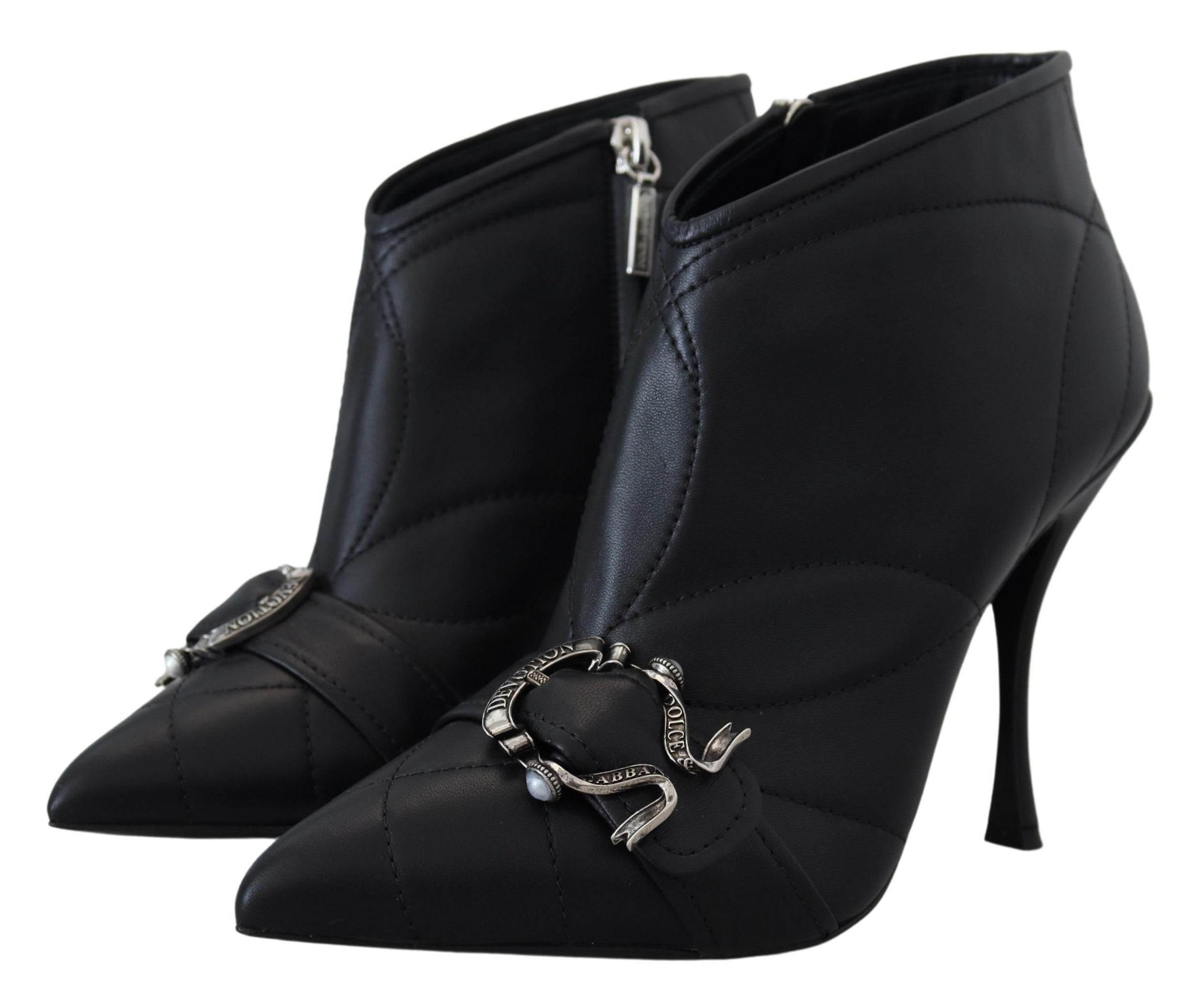 Dolce & Gabbana Elegant Black Quilted Leather Booties - Hilstor