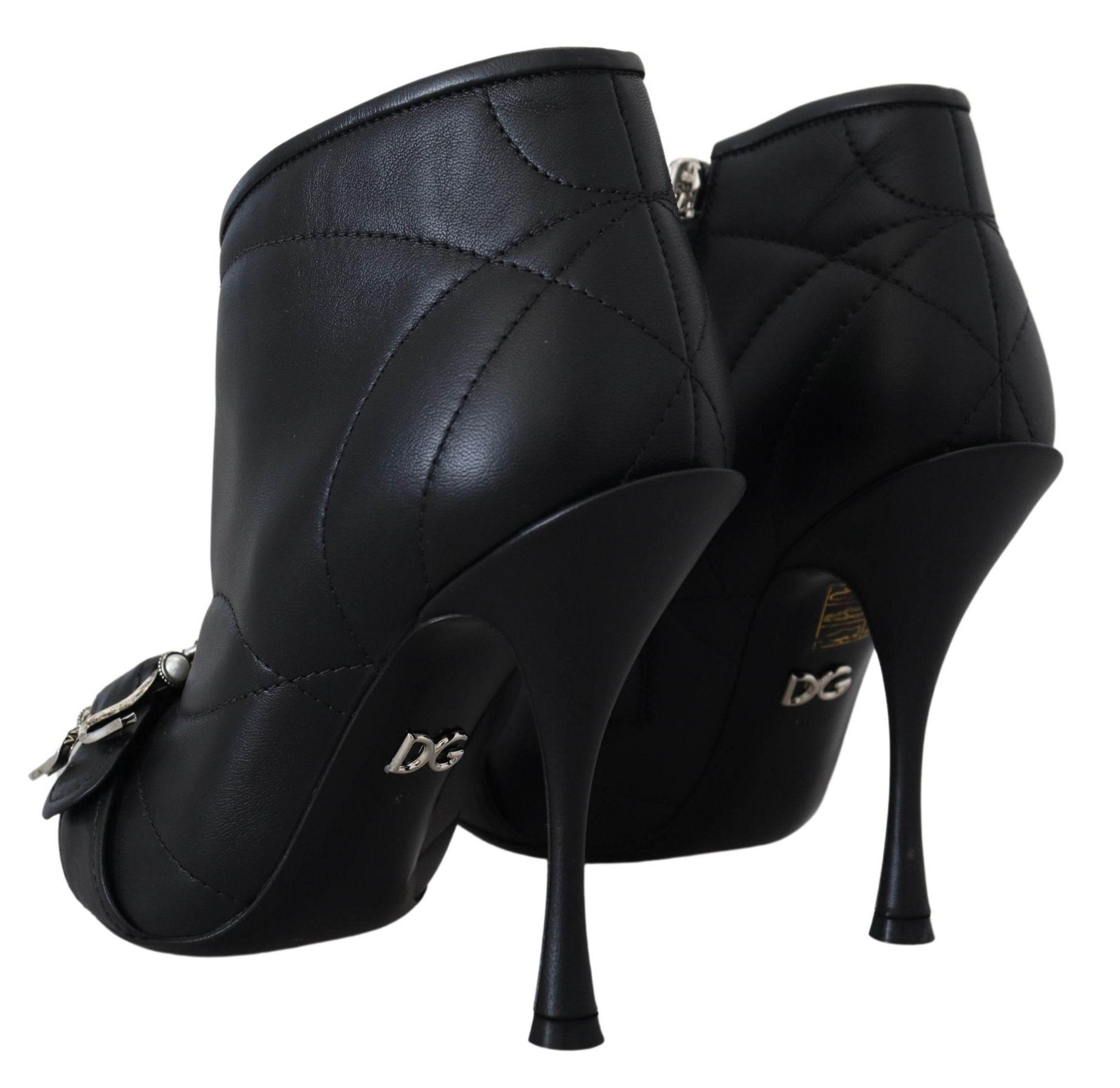 Dolce & Gabbana Elegant Black Quilted Leather Booties - Hilstor
