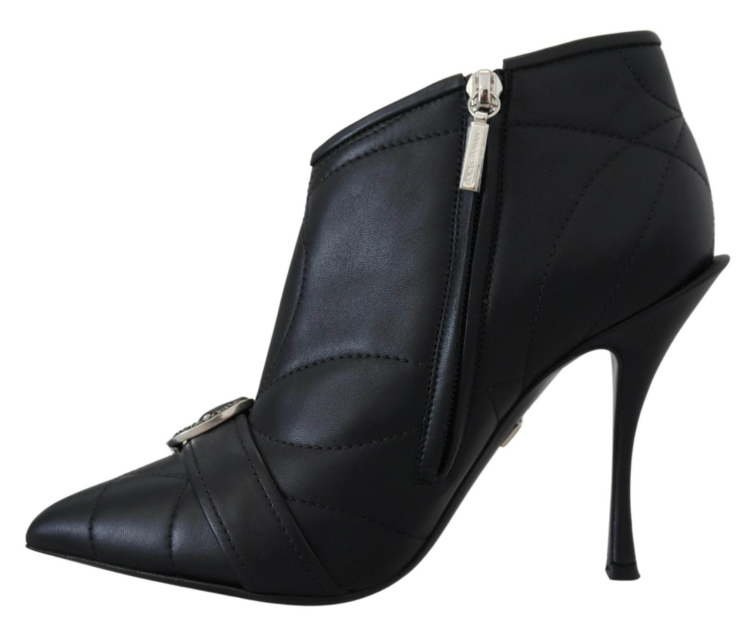 Dolce & Gabbana Elegant Black Quilted Leather Booties - Hilstor