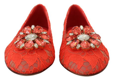 Dolce & Gabbana Elegant Lace Vally Flats in Coral Red - Hilstor