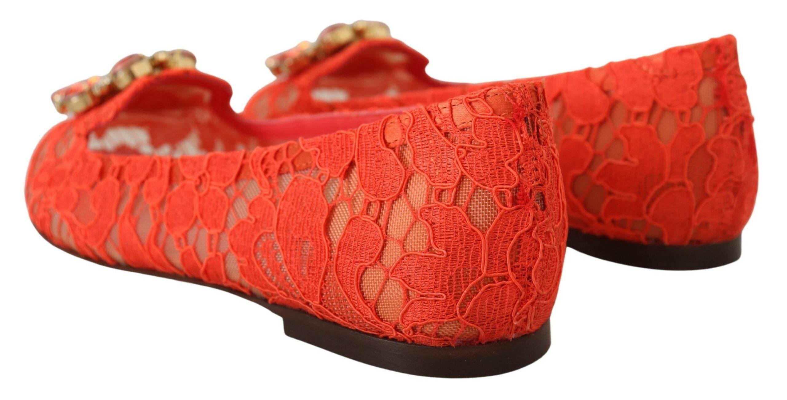 Dolce & Gabbana Elegant Lace Vally Flats in Coral Red - Hilstor