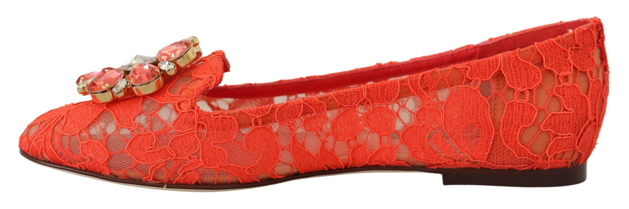 Dolce & Gabbana Elegant Lace Vally Flats in Coral Red - Hilstor