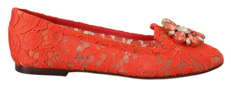 Dolce & Gabbana Elegant Lace Vally Flats in Coral Red - Hilstor