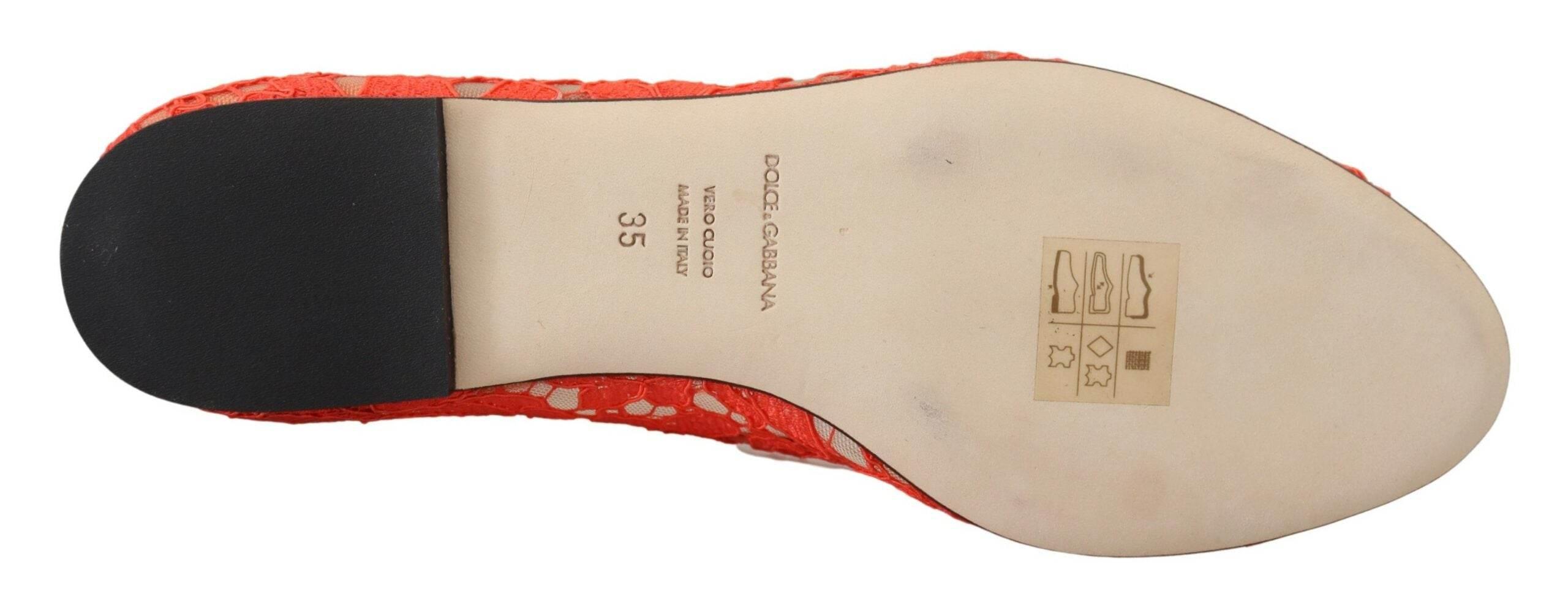 Dolce & Gabbana Elegant Lace Vally Flats in Coral Red - Hilstor