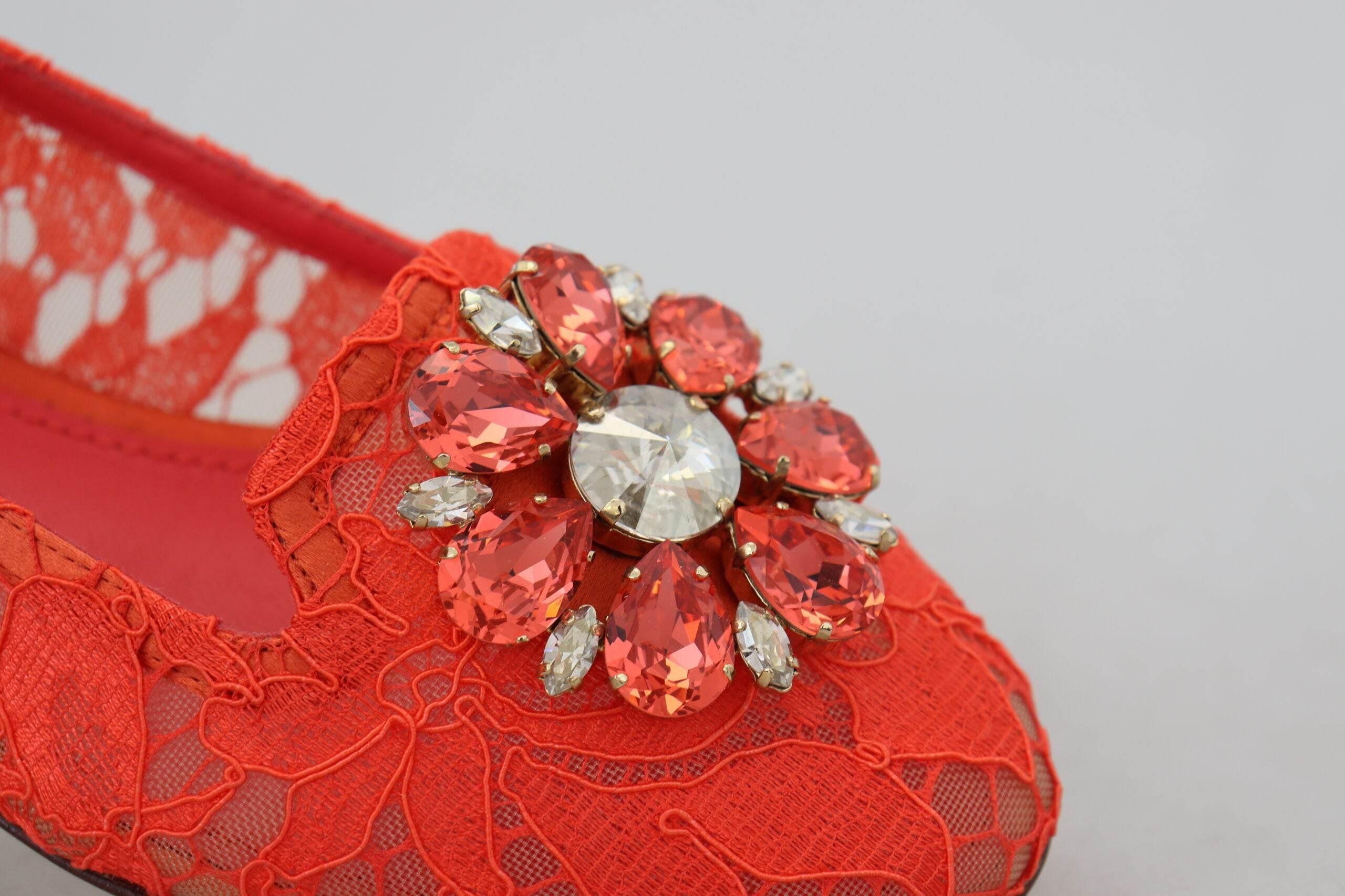 Dolce & Gabbana Elegant Lace Vally Flats in Coral Red - Hilstor