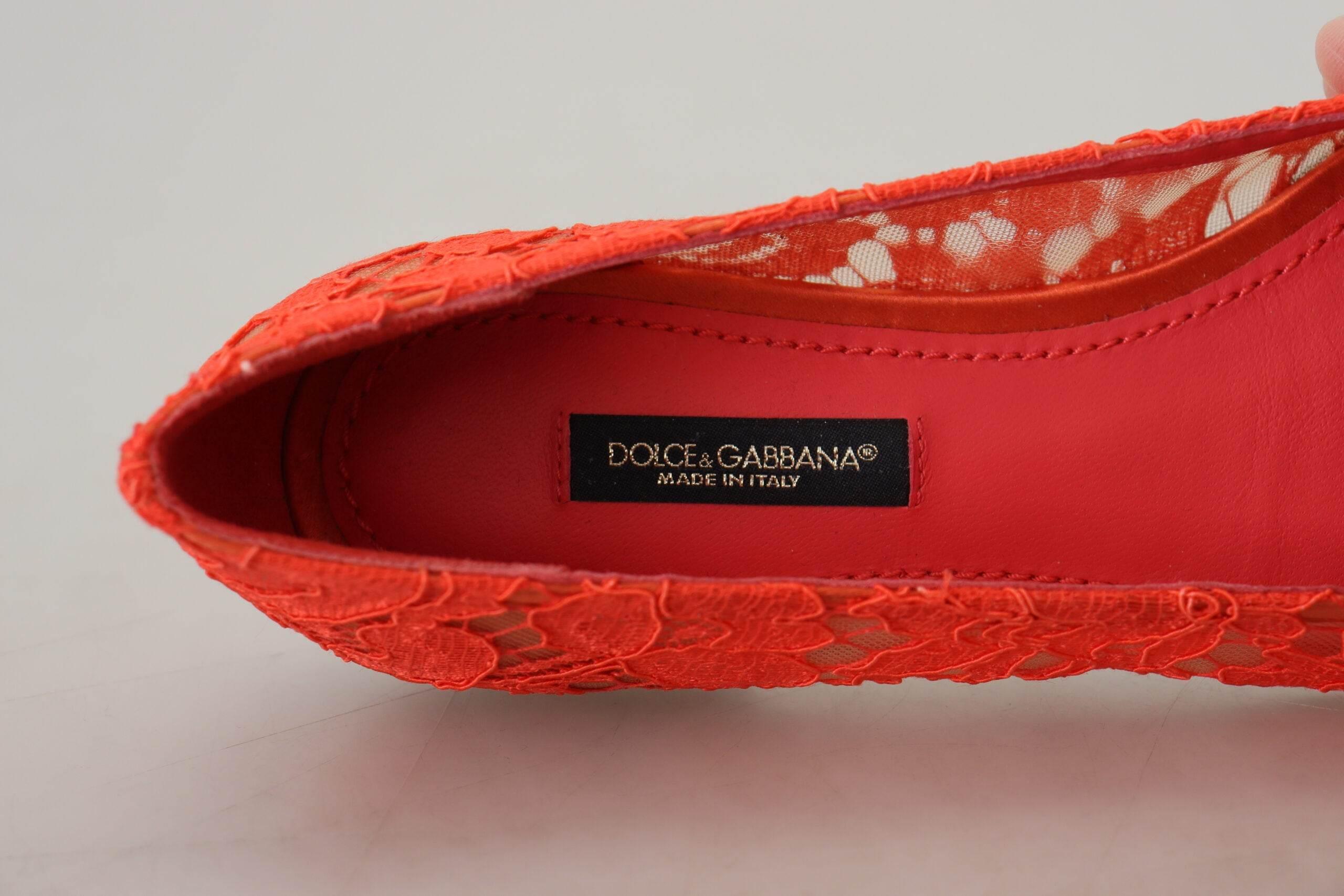 Dolce & Gabbana Elegant Lace Vally Flats in Coral Red - Hilstor