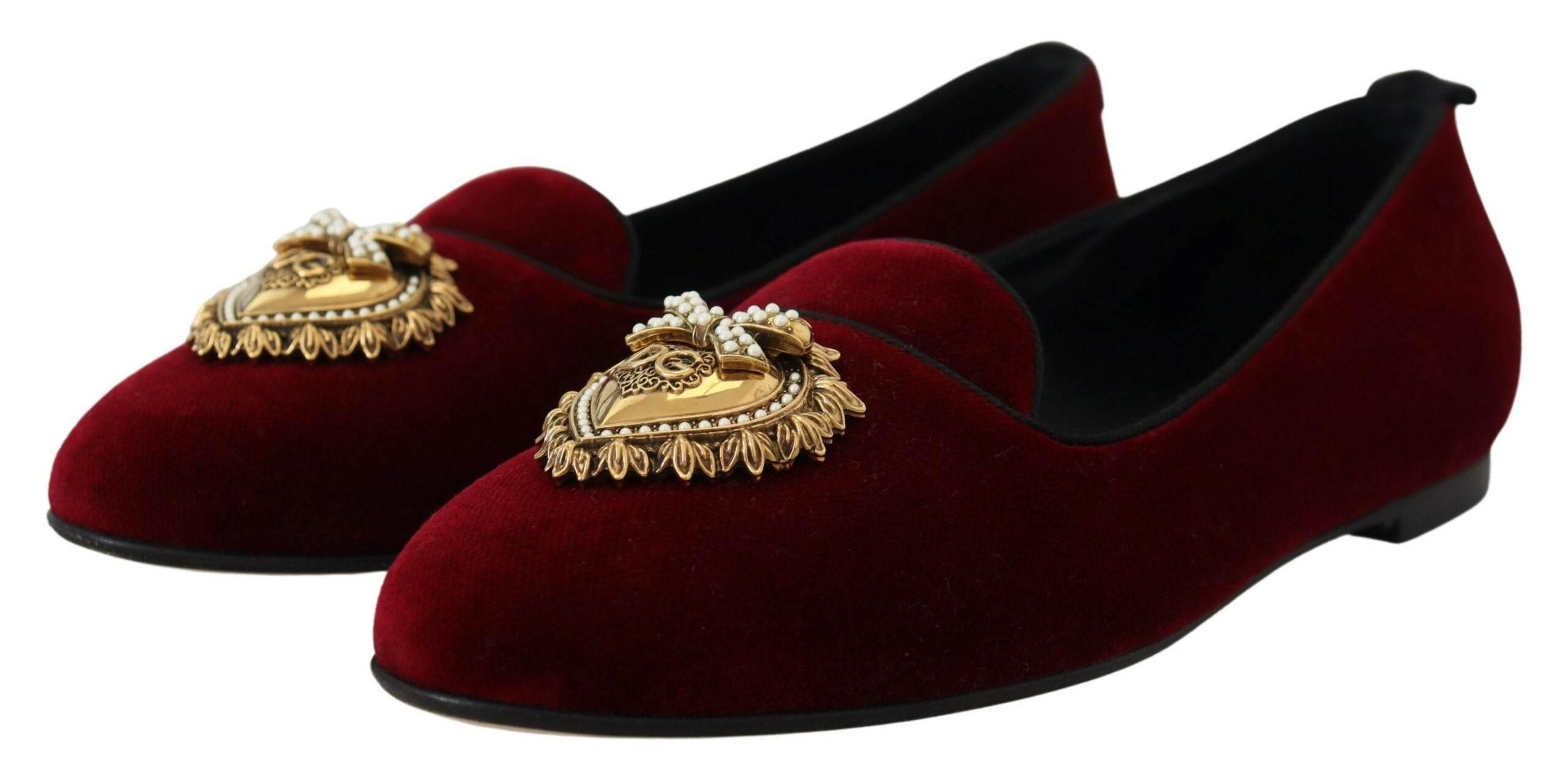 Dolce & Gabbana Bordeaux Velvet Devotion Loafers - Hilstor