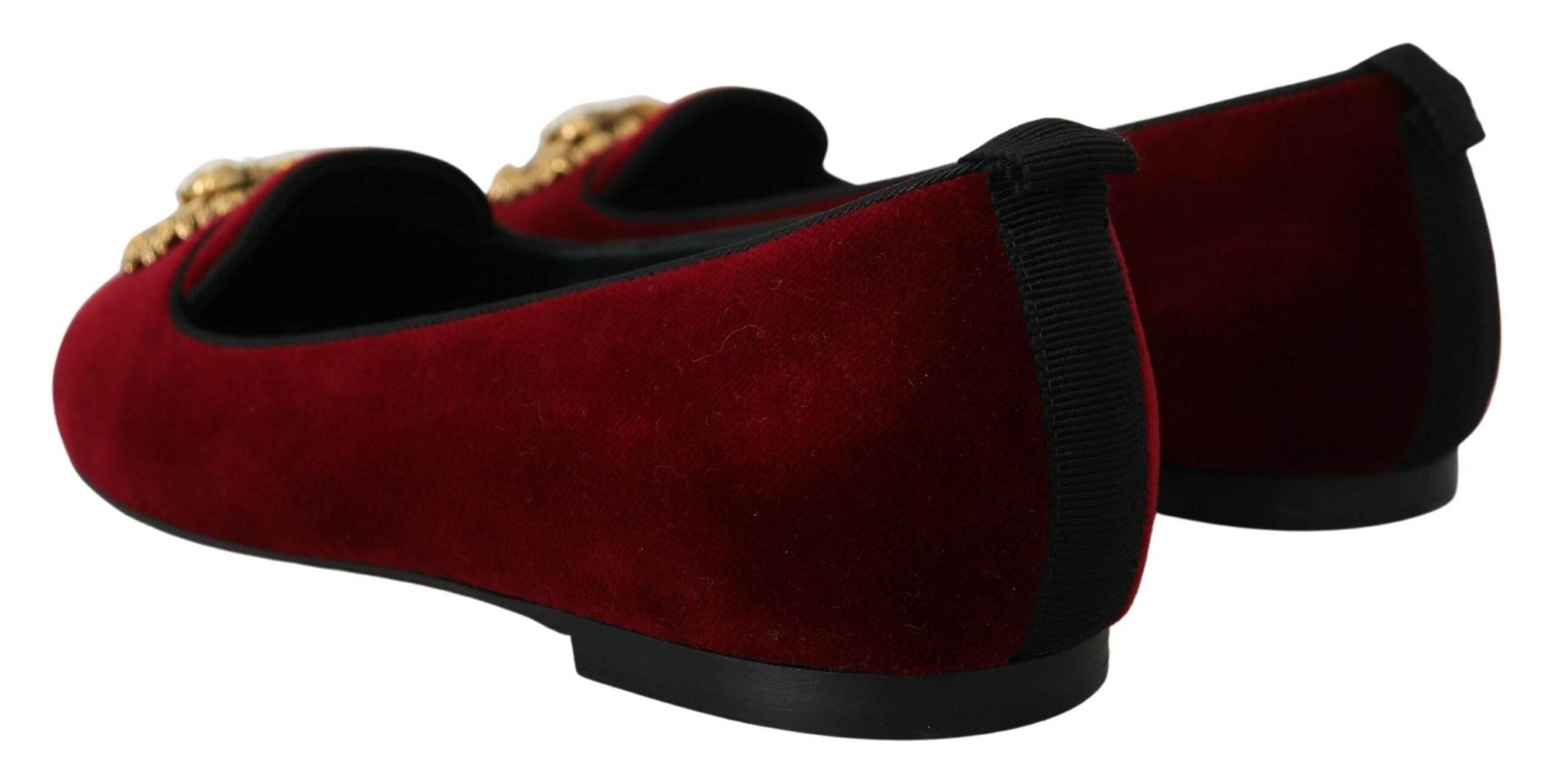 Dolce & Gabbana Bordeaux Velvet Devotion Loafers - Hilstor