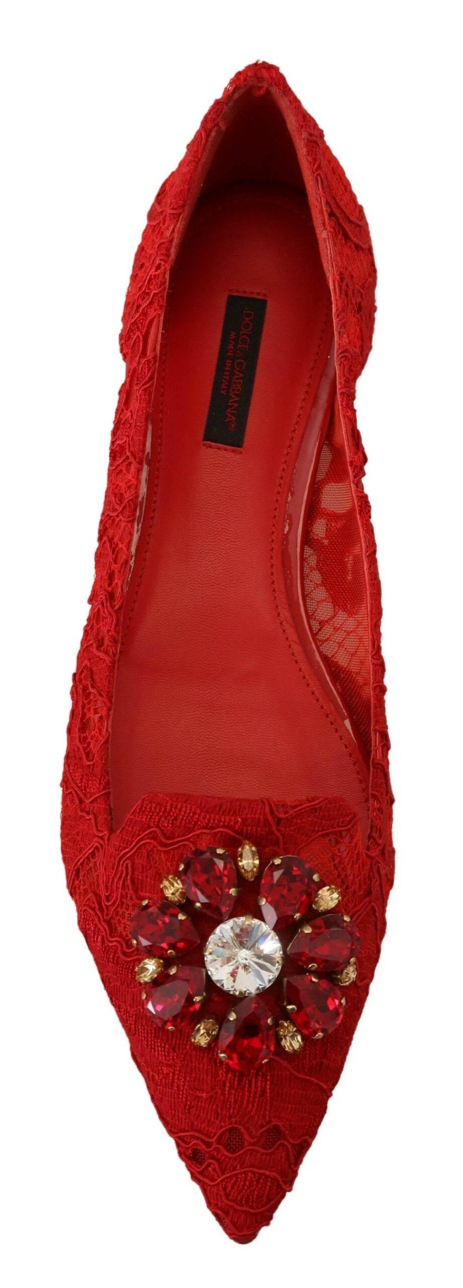 Dolce & Gabbana Red Crystal-Embellished Flats - Hilstor