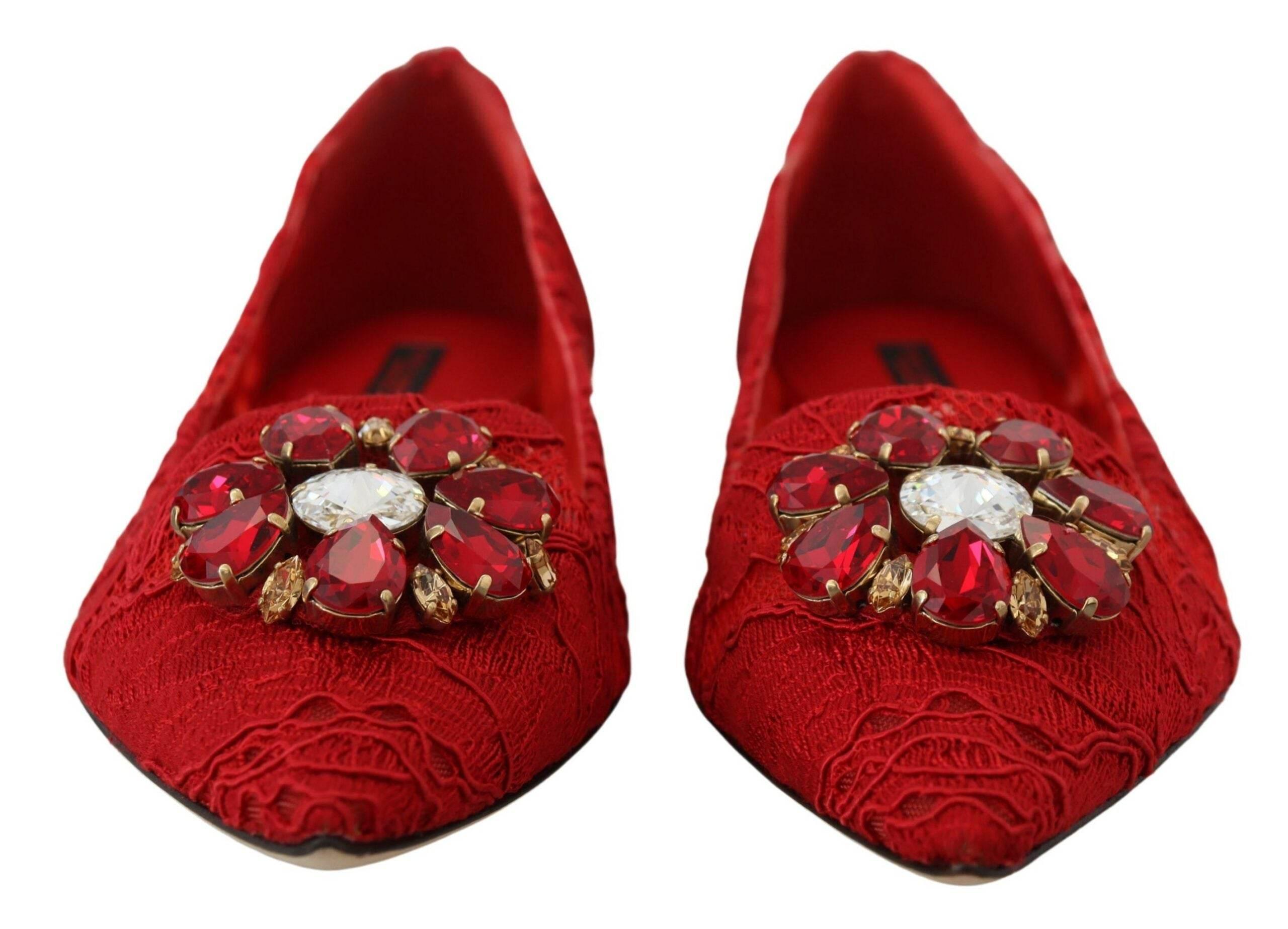 Dolce & Gabbana Red Crystal-Embellished Flats - Hilstor