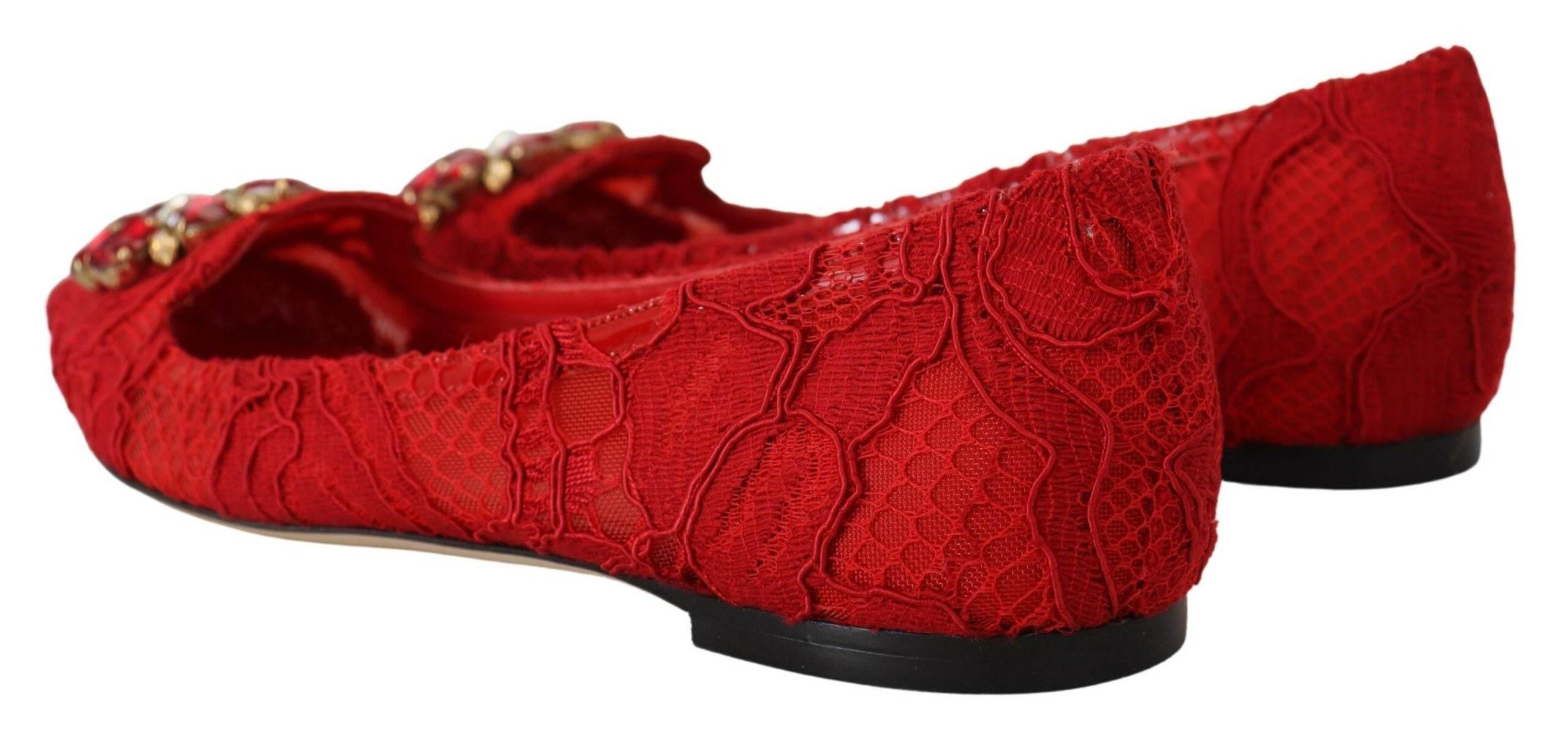 Dolce & Gabbana Red Crystal-Embellished Flats - Hilstor