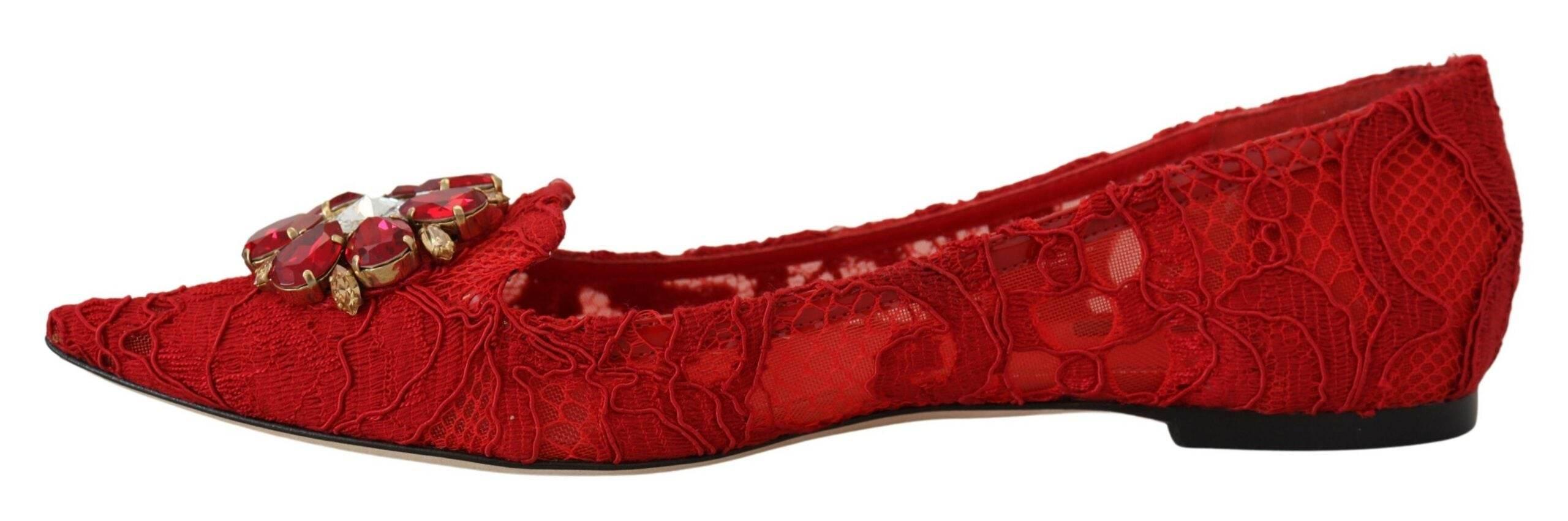 Dolce & Gabbana Red Crystal-Embellished Flats - Hilstor