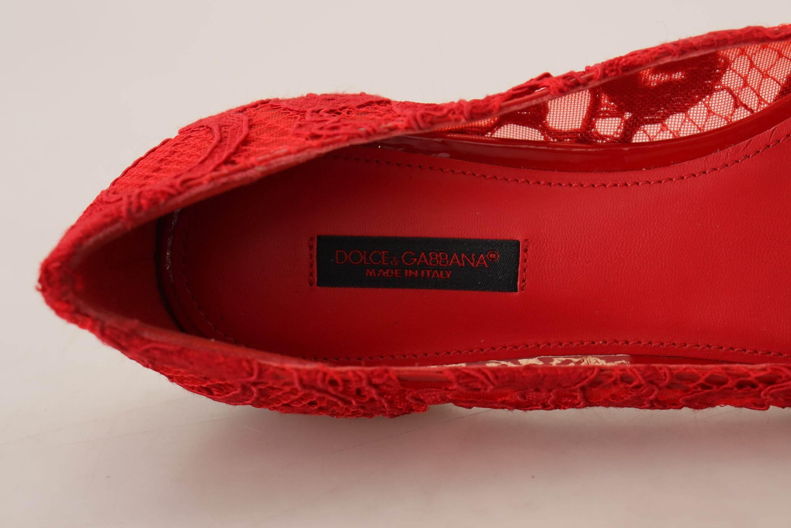 Dolce & Gabbana Red Crystal-Embellished Flats - Hilstor