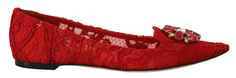 Dolce & Gabbana Red Crystal-Embellished Flats - Hilstor