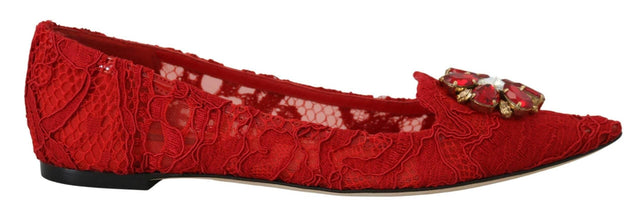 Dolce & Gabbana Red Crystal-Embellished Flats - Hilstor