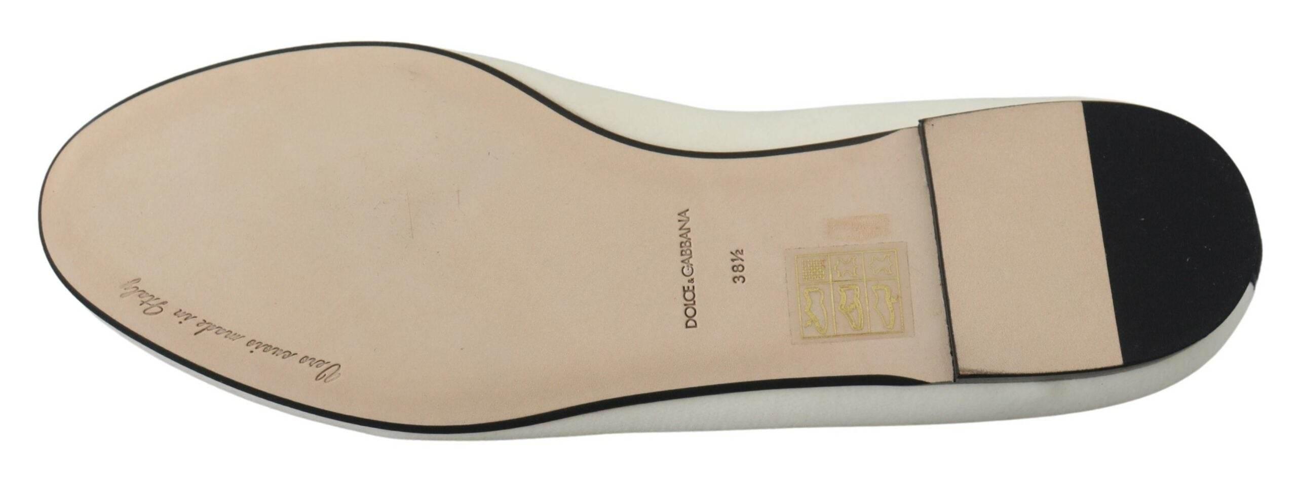 Dolce & Gabbana Elegant White Velvet Loafers with Gold Heart Detail - Hilstor