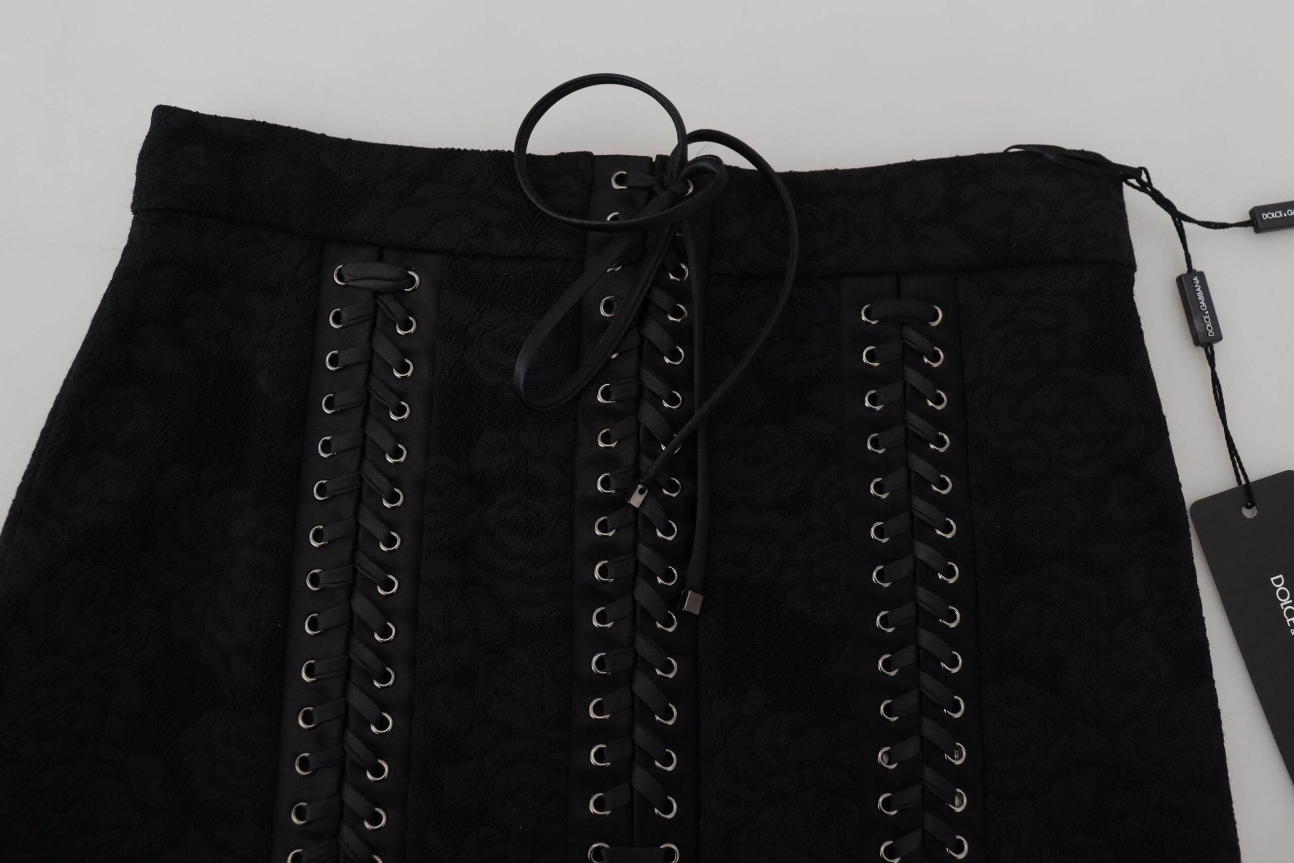 Dolce & Gabbana Elegant Black High-Waist Silk-Lined Skirt - Hilstor