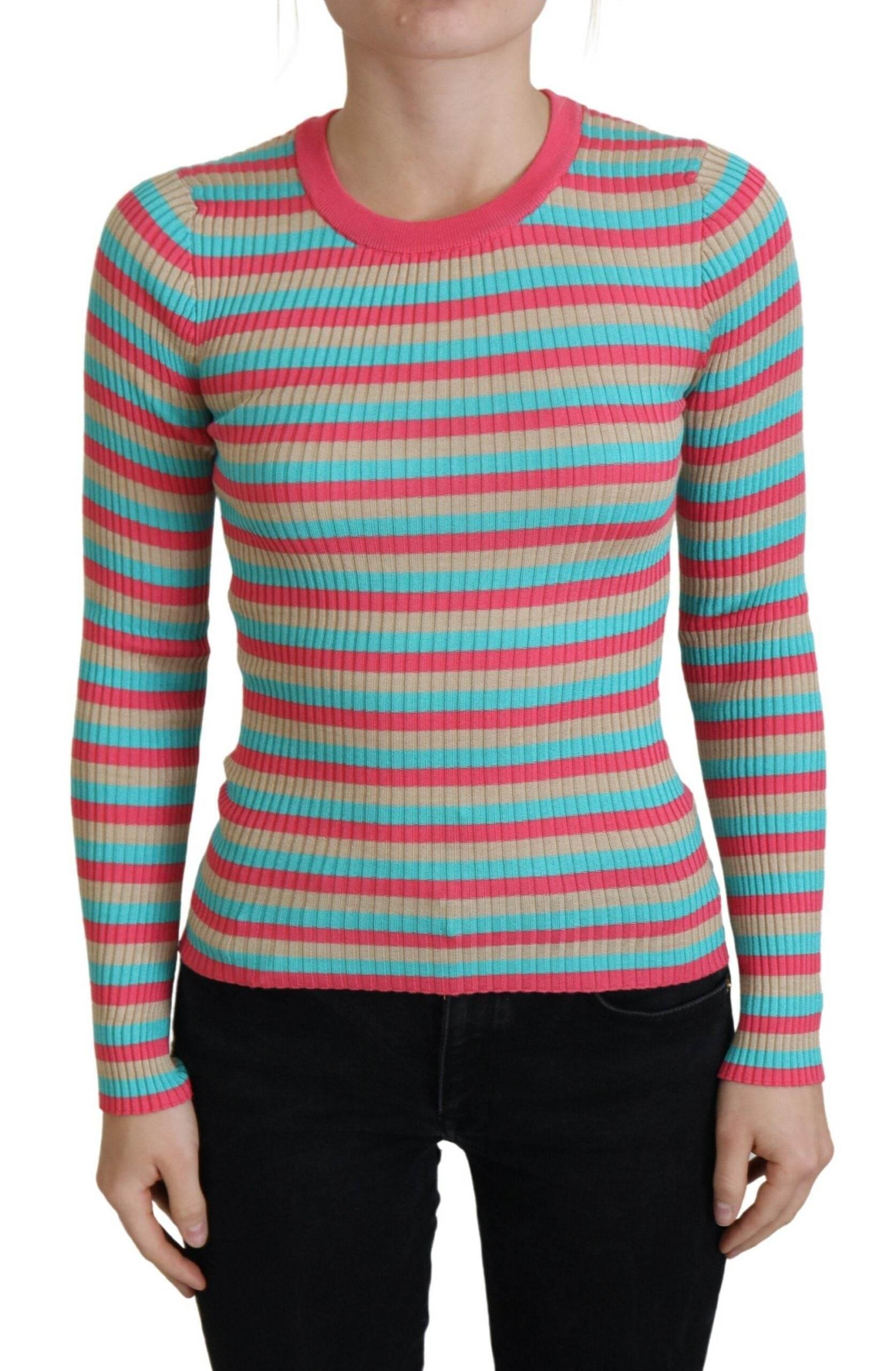 Dolce & Gabbana Multicolor Crewneck Pullover Silk Sweater - Hilstor