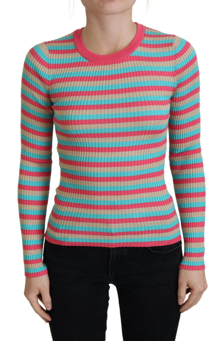 Dolce & Gabbana Multicolor Crewneck Pullover Silk Sweater - Hilstor