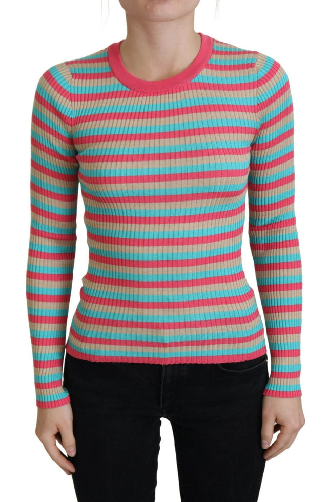 Dolce & Gabbana Multicolor Crewneck Pullover Silk Sweater - Hilstor