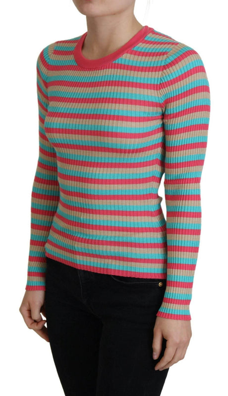 Dolce & Gabbana Multicolor Crewneck Pullover Silk Sweater - Hilstor