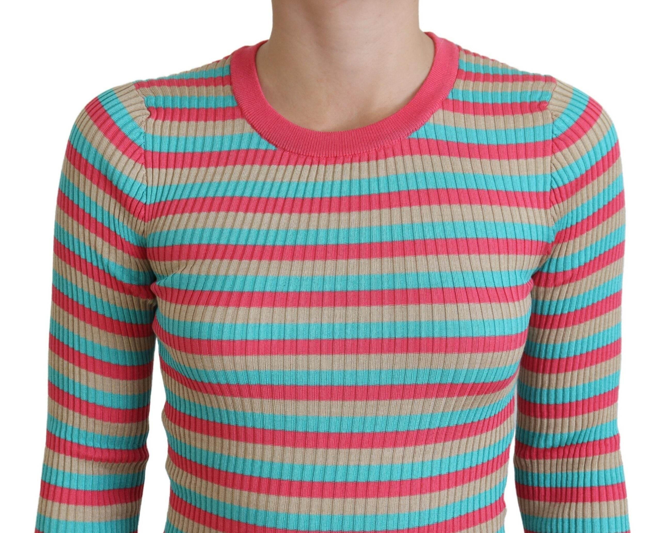 Dolce & Gabbana Multicolor Crewneck Pullover Silk Sweater - Hilstor