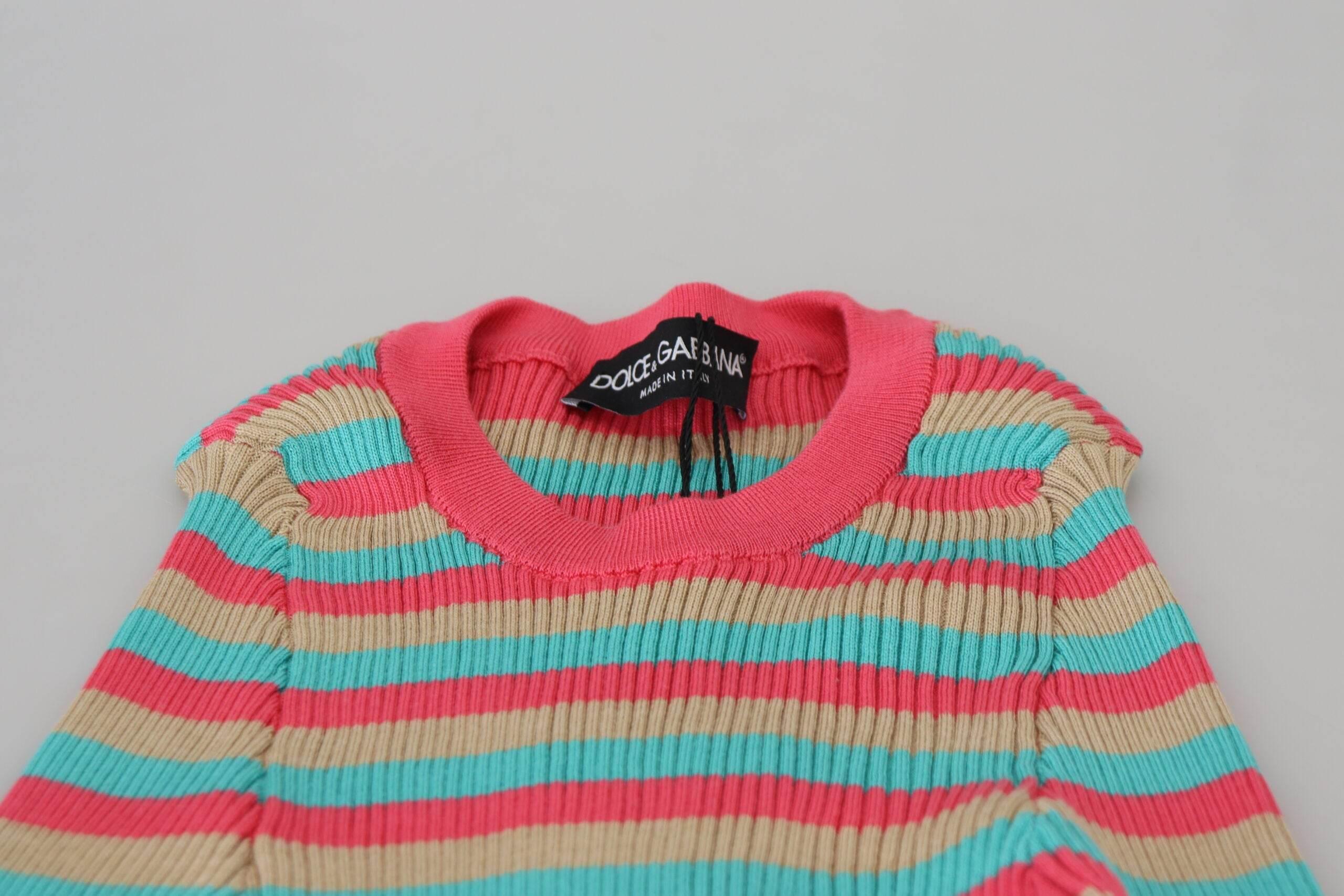 Dolce & Gabbana Multicolor Crewneck Pullover Silk Sweater - Hilstor