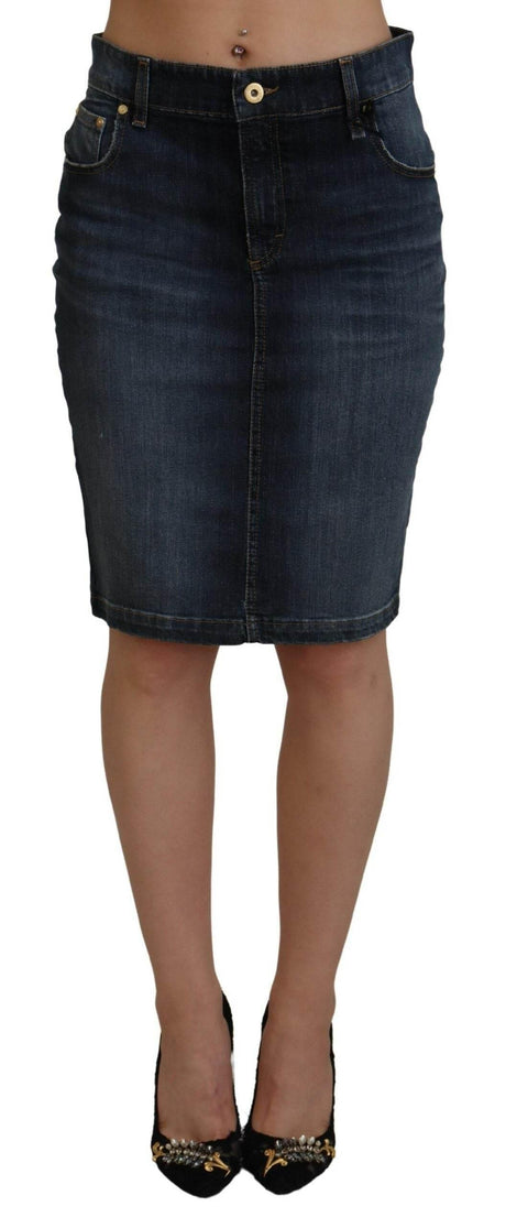 Fiorucci Chic Mid Waist Dark Blue Denim Skirt - Hilstor