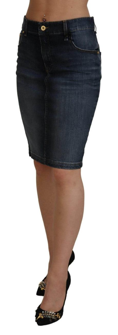 Fiorucci Chic Mid Waist Dark Blue Denim Skirt - Hilstor
