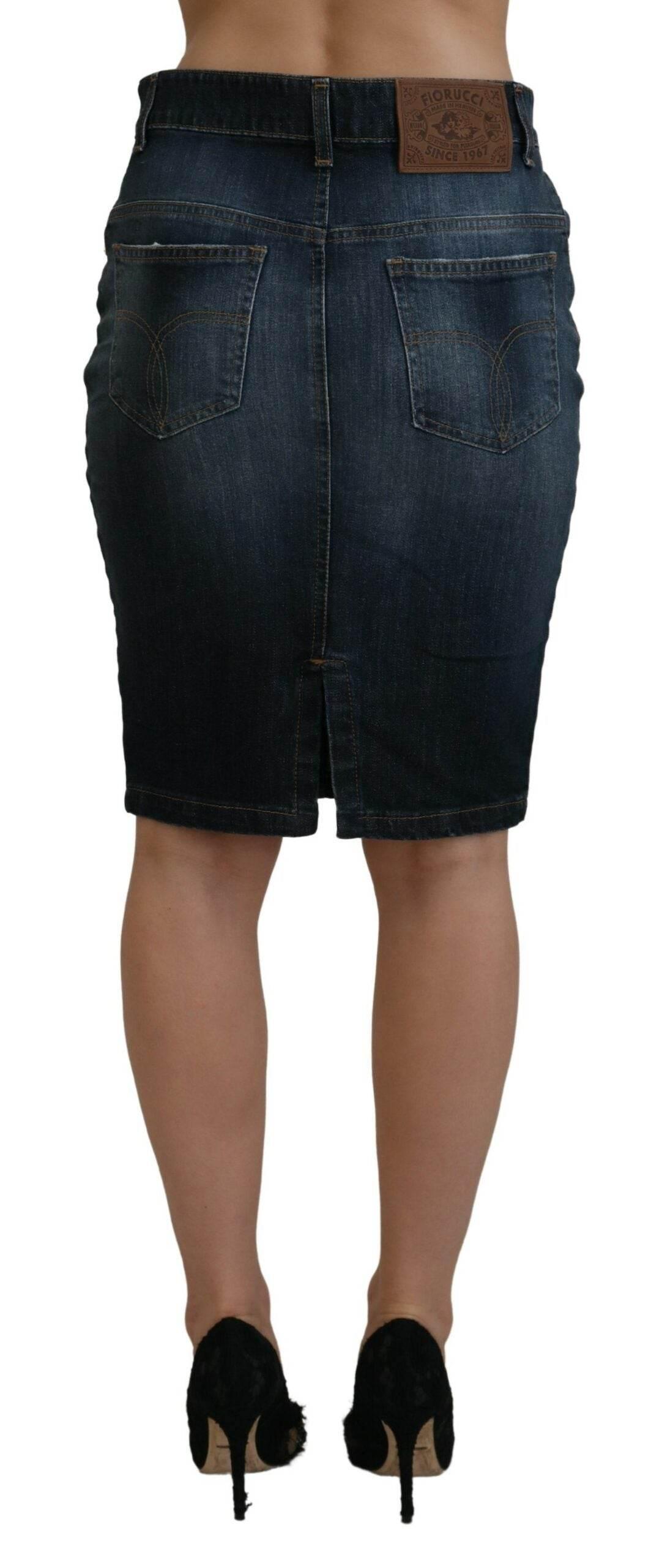 Fiorucci Chic Mid Waist Dark Blue Denim Skirt - Hilstor