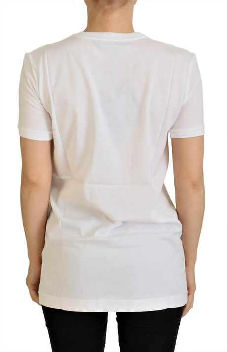 Dolce & Gabbana Elegant White Crew Neck Tee with Colorful Print - Hilstor