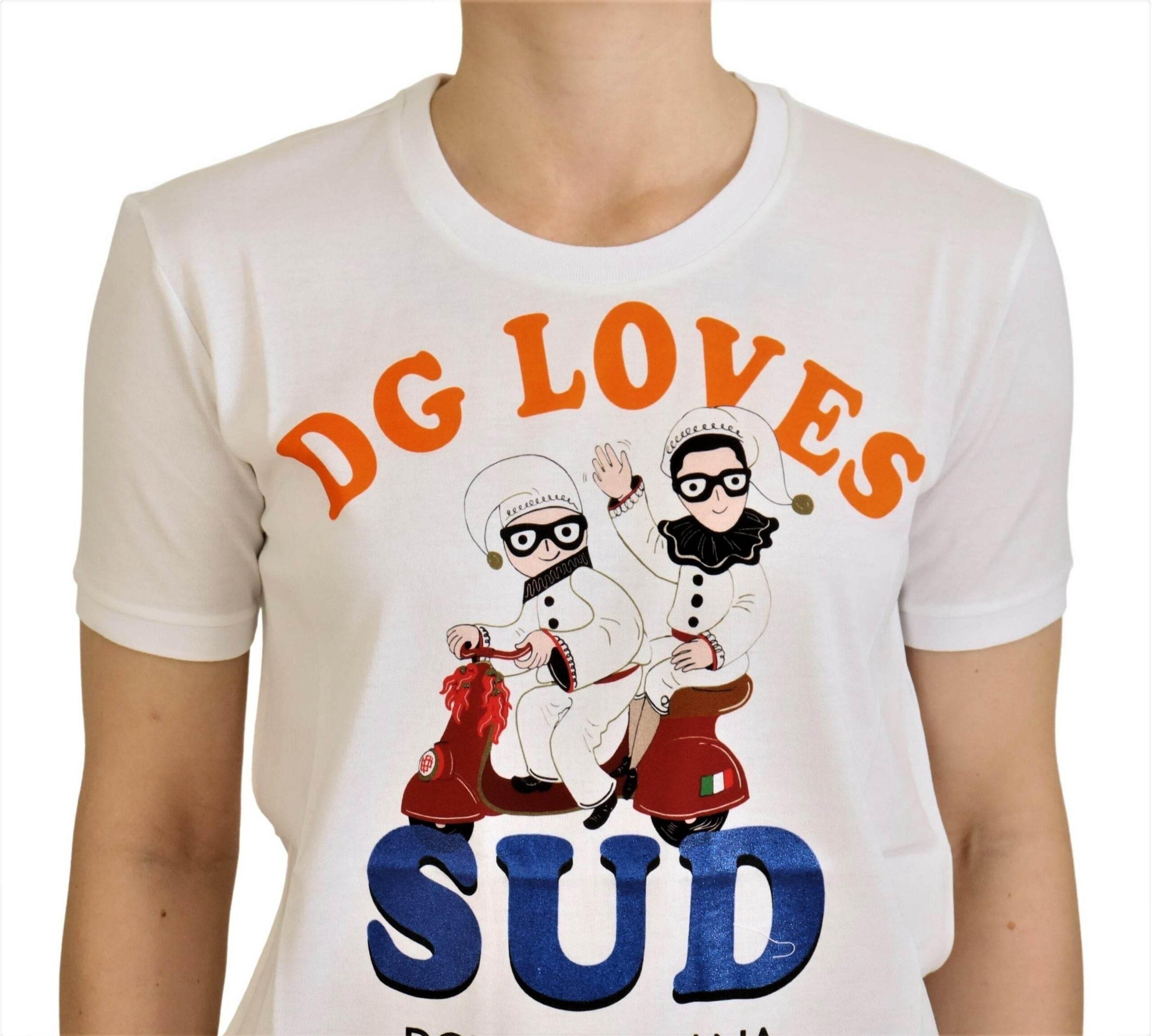 Dolce & Gabbana Elegant White Crew Neck Tee with Colorful Print - Hilstor