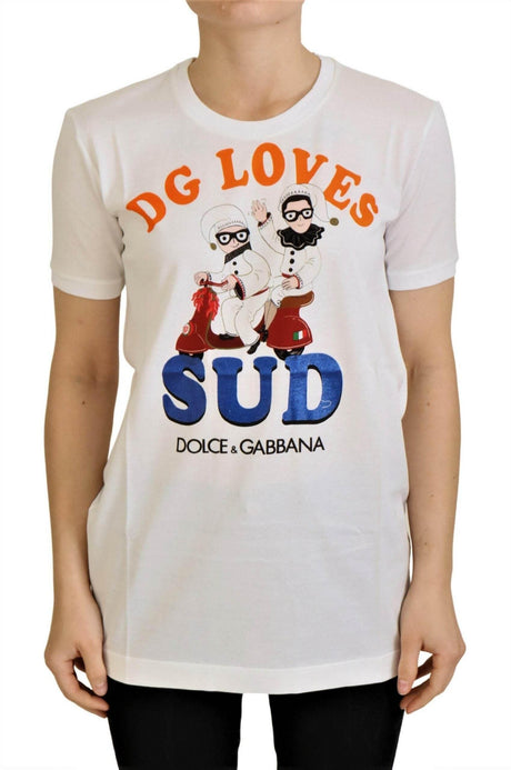 Dolce & Gabbana Elegant White Crew Neck Tee with Colorful Print - Hilstor