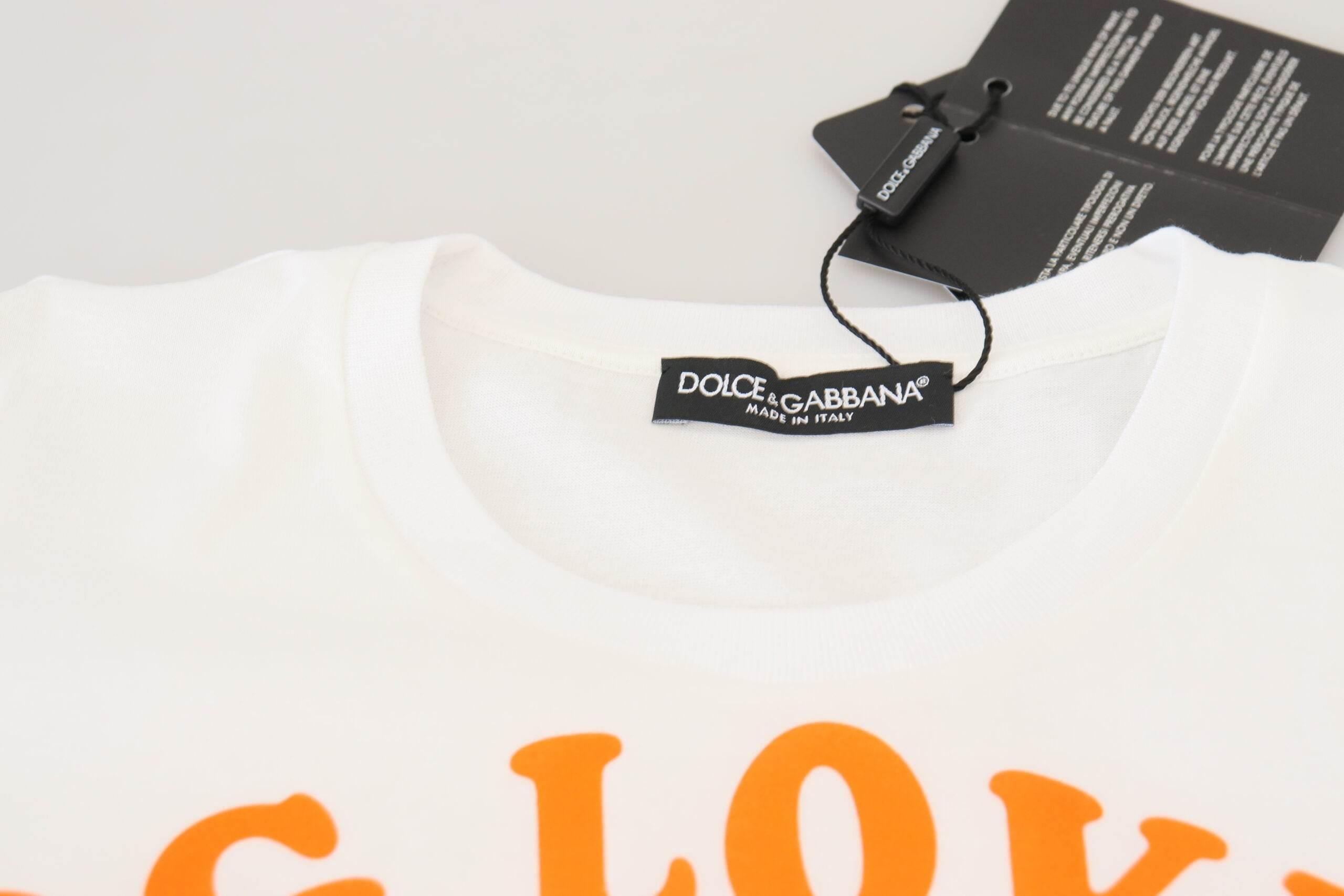 Dolce & Gabbana Elegant White Crew Neck Tee with Colorful Print - Hilstor