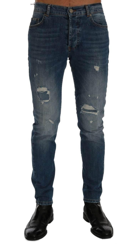 Frankie Morello Blue Wash Torn Dunfermile Slim Fit Jeans - Hilstor