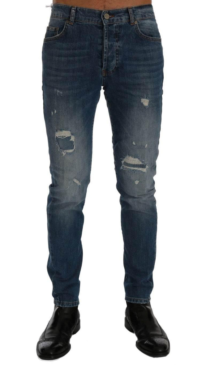 Frankie Morello Blue Wash Torn Dunfermile Slim Fit Jeans - Hilstor