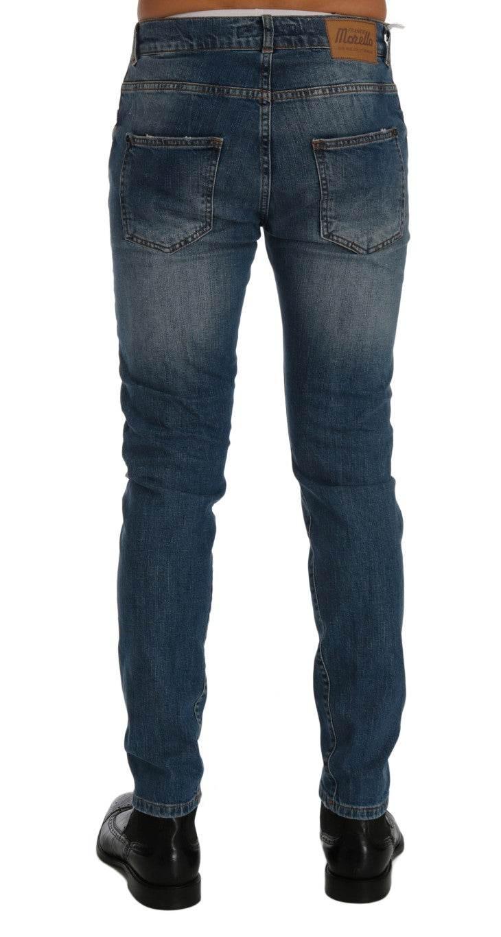 Frankie Morello Blue Wash Torn Dunfermile Slim Fit Jeans - Hilstor